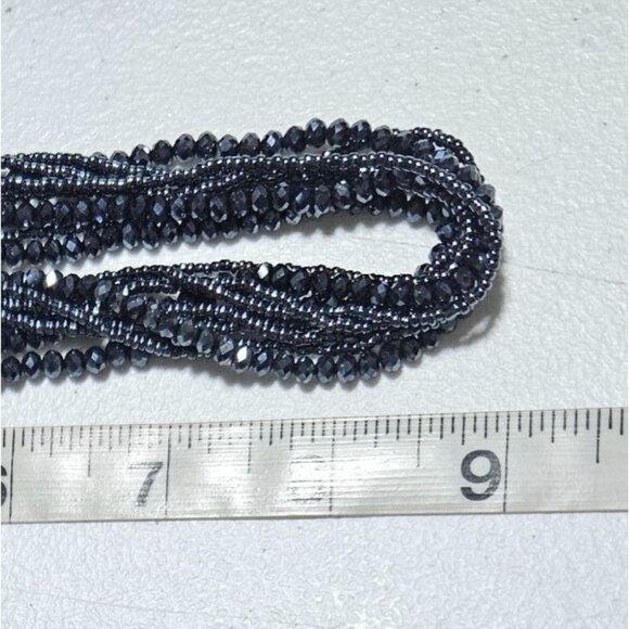 Elegant Multi Strand Black Beaded Necklace Rhinestone Magnetic Clasp Jewelry - Picture 8 of 8